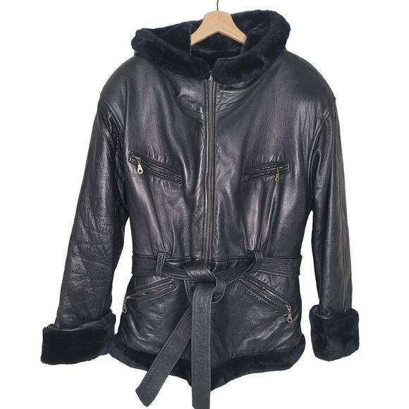 Martani Moda Women's Leather hooded zipped bomber Jacket - Size: L - Picture 1 of 5